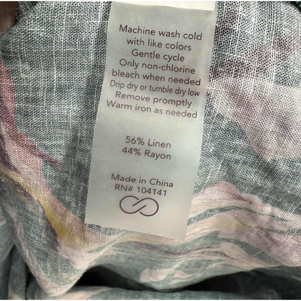 Women 's Calia OVERSIZED Button Down Floral Linen Swimsuit Swim Cover Up Medium - Picture 9 of 9